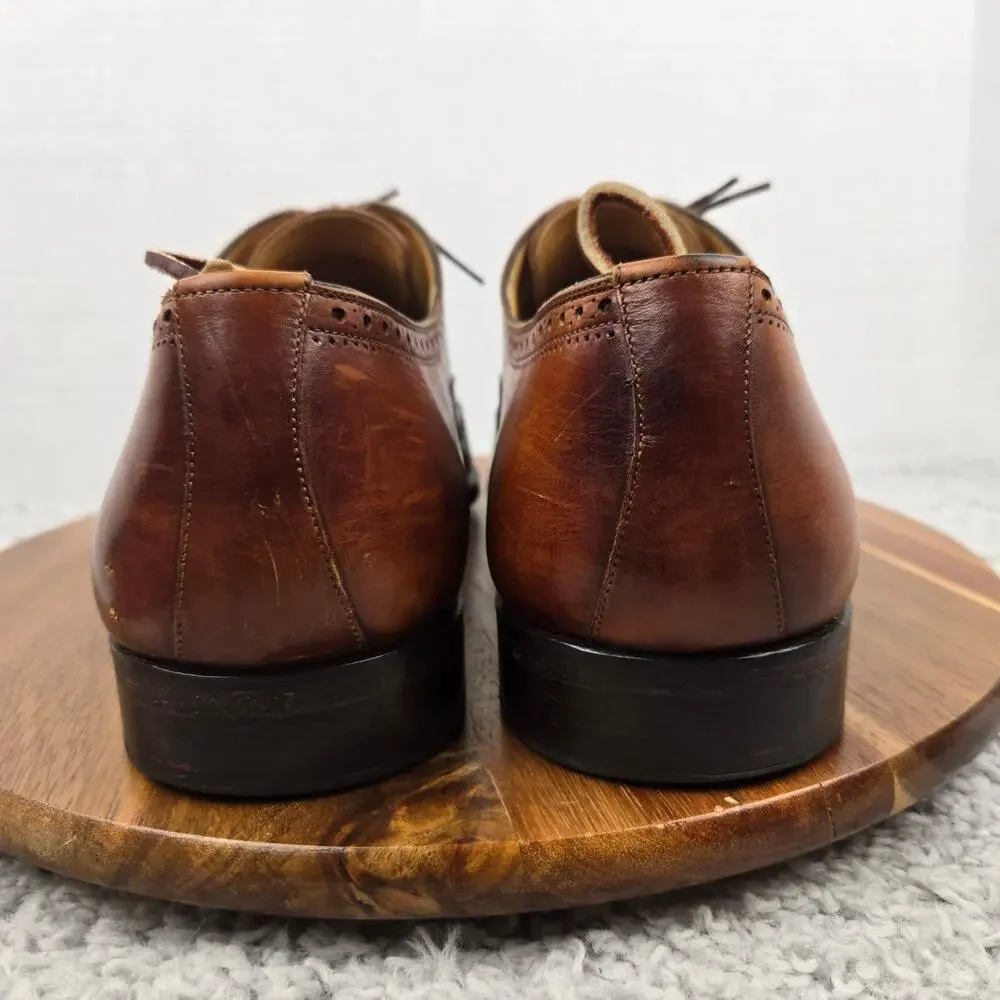 Magnanni Mens 13M Brown Leather Wingtip Brogue Business Casual Oxford Dress Shoe